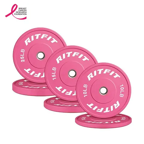 RITFIT Pink Unisex 2-Inch Olympic Weight Plates, High-Density Virgin Rubber for Silent Drops & Minimizes Pressure, Stainless Steel Rings for Quiet Sets/Reps & Fast Removal, IWF Standard for Weight Lifting, Exercise Fitness Equipment, Workout Equipment