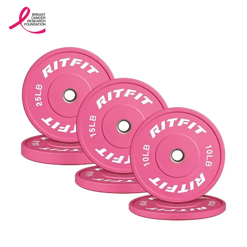 RITFIT Pink Unisex 2-Inch Olympic Weight Plates, High-Density Virgin Rubber for Silent Drops & Minimizes Pressure, Stainless Steel Rings for Quiet Sets/Reps & Fast Removal, IWF Standard for Weight Lifting, Exercise Fitness Equipment, Workout Equipment