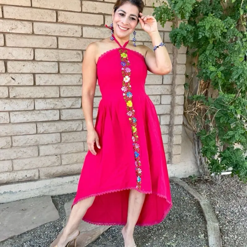 sachin and babi light blue dress 1970s Pink Crochet Mexican Wedding Dress – 3 Women main image 1
