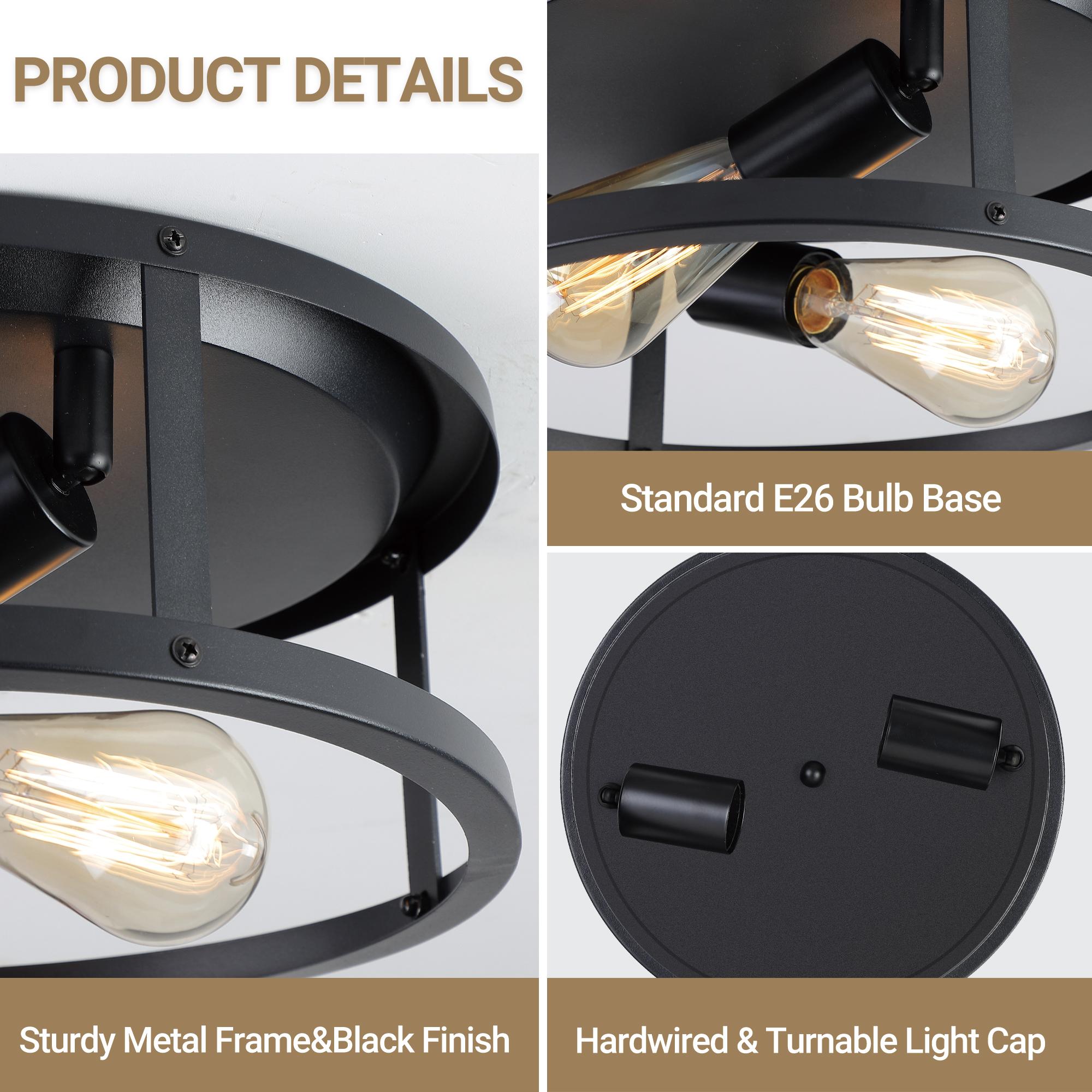 2-pack Black Flush Mount Ceiling Light Fixtures,2-Light E26*2 Base Modern Hallway Light Fixtures Ceiling, Black Light Fixture Ceiling Mount for Farmhouse,Kitchen, Bedroom