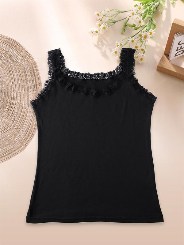 Women's Solid Color Pajama Top, Casual Comfortable Lace Trim Sleeveless Pajama Top Camisole Tops for Daily Wear, Ladies Sleepwear for All Seasons