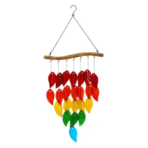Wind Chimes for Outside,Leaf Glass Wind Chimes Outdoor, Colorful Wind Chime Unique Handmade 28" Garden Chimes for Home, Patio, Backyard Decor Indoor and Outdoor Decor