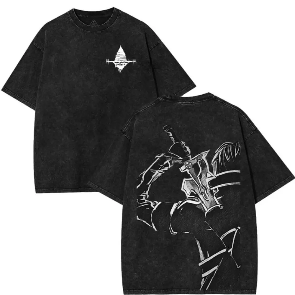 Sword Art Online Kirito B&W V1 Japanese Anime Manga Oversized Graphic Tee Vintage Y2K Trendy Design Casual Printed Acid Washed Cotton T-Shirt Unisex Streetwear Essential, Apparel  Manga Menswear, Gift Fan Lover Merch，Sword Art Online anime merchandise