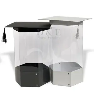 Large Graduation Hat Hexagon Transparent Flower Box