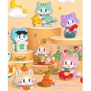 Cute Lucky Cat Interlocking Building Block Ornament, Micro Particle Good Luck Cat Puzzle, Desktop Scene Decor, Healing Stress Relief Toy