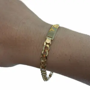 14K Gold SolidCuban Bracelet with Plaque 5mm  - Elegant and Durable Jewelry for Everyday Wear