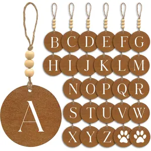 28 Pieces Christmas Stocking Name Tags Wooden Initial Letter Ornaments Gift Name Tags Beaded Stocking Tags (Farmhouse)