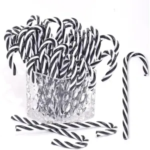 32 count Christmas Candy Cane Hanging Ornaments Black and White Christmas Tree Hanging Decorations Plastic Twisted Crutch Ornaments for Xmas Crafts Indoor Outdoor Decor(15cm No Holes)
