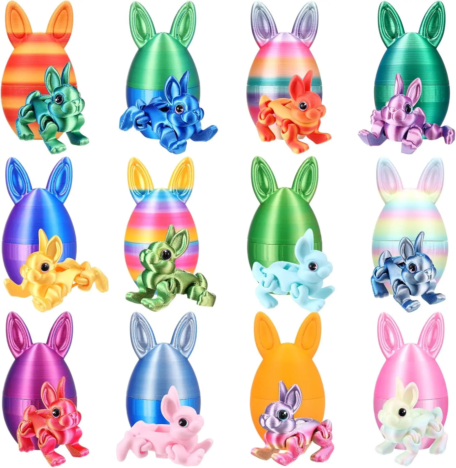 12 Set 3D Printed Animals with Dragon Eggs 3D Printed Dragon Eggs Flexible Articulated Mini Animal Figurines Desk Pets for Party Favor Home Decor Easter Basket Stuffers(Rabbit)