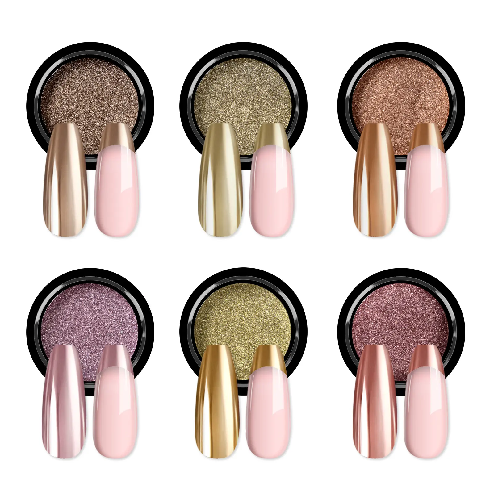 6 Colors Metallic Chrome Nail Powder Set