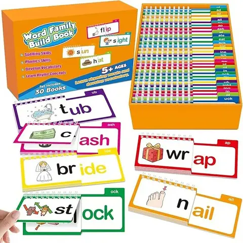 Summerwins ABC Vocabulary Flash Cards Set for Toddlers Ages 3-5 - 30 Rhyming Flip Books, Boxed Flash Cards for Studying, Homeschooling Tool, Preschool Learning Phonics Reading Support, Prefixes & Word Families Teaching