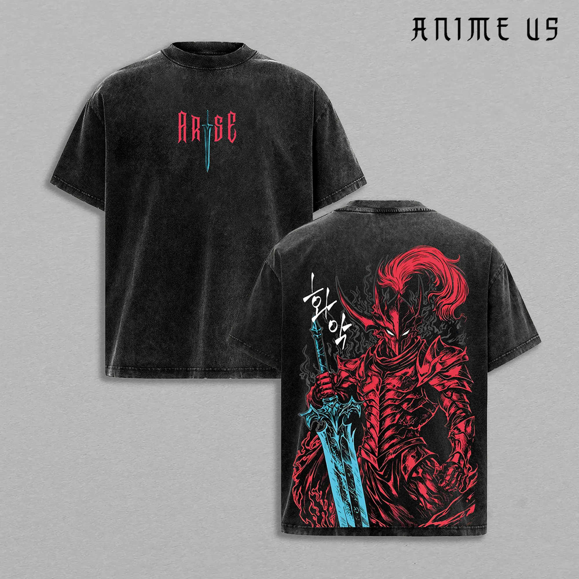 Igris Vintage Washed Oversized T-Shirt, Hoodie & Tanktop – Solo Leveling, Shadow Knight Commander Anime Graphic, Absolute Loyalty And Silent Blade Theme, Heavyweight Cotton Streetwear Unisex
