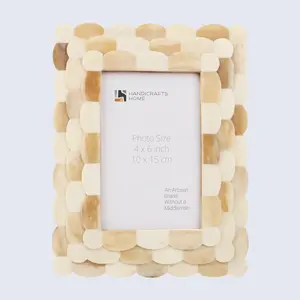 Handicraft Home Handmade Scalloped Picture Frame Bone Inlay Ivory -4x6”