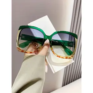 Oversized Square Gradient Sunglasses, Retro Green Tortoise Shell UV400 Protection Fashion Shades for Women, Multiple Colors Available