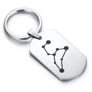 Stainless Steel Leo (Lion) Astrology Constellations Dog Tag Keychain