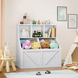 Kids Toy Storage Organizer, Kids Bookshelf and Toy Storage, Toddlers Bookshelf Toy Organizer for Kids Rooms Playroom Bedroom Nursery Daycare, Vintage White