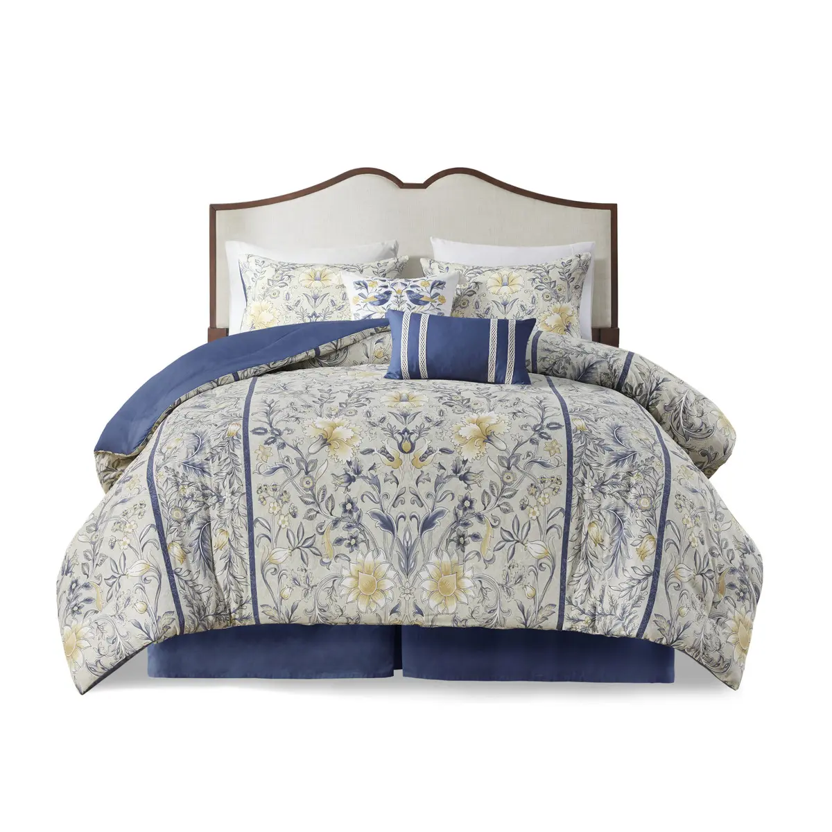 6 Piece Cotton Comforter Set Queen Size Bedding with Botanical Print, Hypoallergenic Polyester Fill, Includes Comforter, Bed Skirt, Shams & Decorative Pillows, Oeko-Tex Certified, Machine Washable