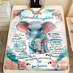 Charming Elephant-Themed Flannel Throw Blanket for Granddaughter - Cozy, Allergy-Free, Multi-Use with Heartfelt Message from Grandma - Ideal for Sofa, Beach, Camping, Office - Machine Washable, Tear-Resistant, All-Season Comfort, Elephant Decor
