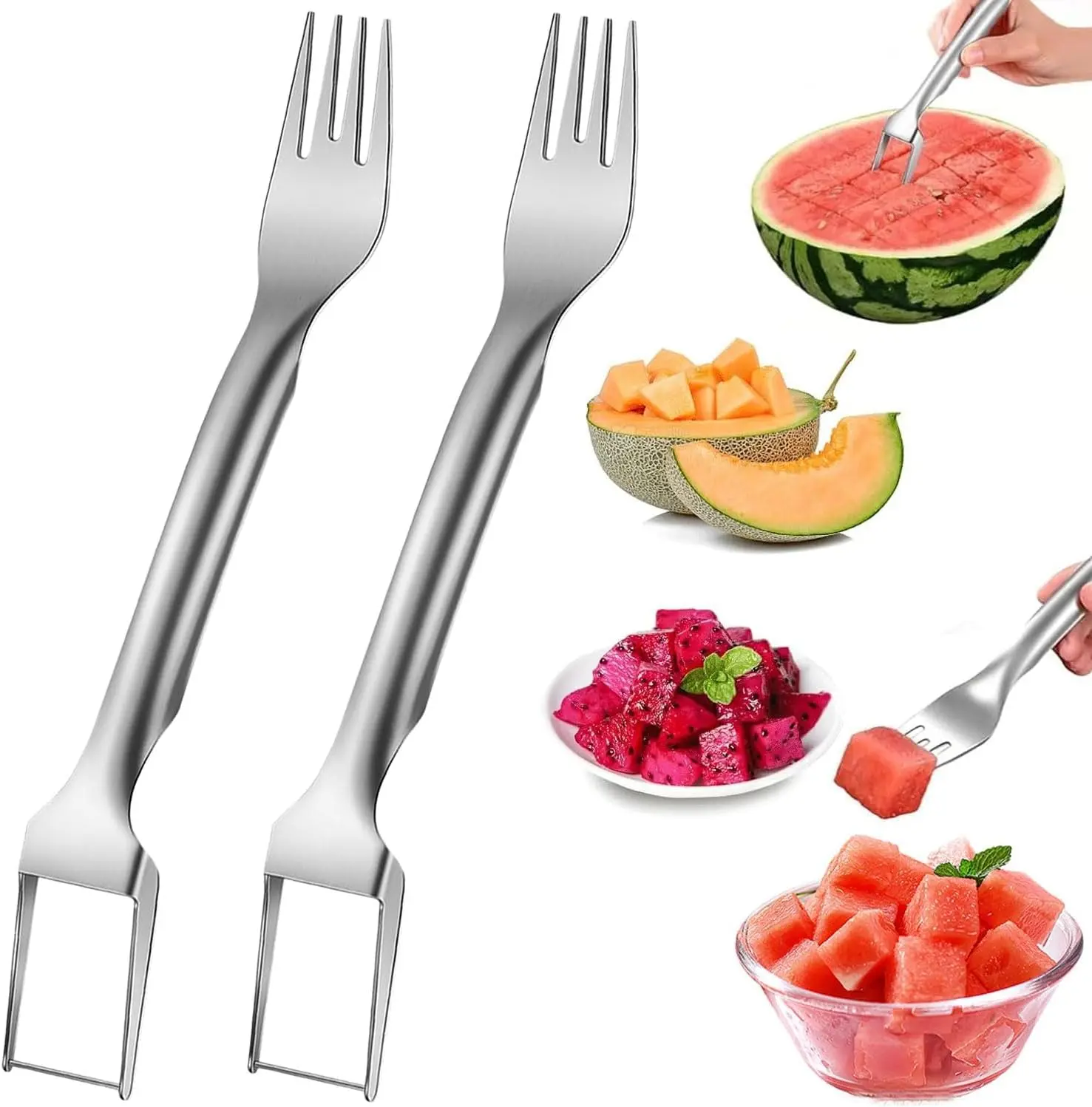 2-in-1 Watermelon Fork Slicer Cutter Set，2026 New Upgrade Dual Head Watermelon Fork Slicer Tool,Watermelon Cutter, Summer Fruit Cutting Kitchen Gadget for Home (2PCS)
