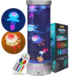 Jellyfish Aquarium Lamp,Jelly Fish Tank Aquarium Room Decor Lava Lamp Night Light,7 Jellyfish &Clownfish,Adult Kids Home Office Room Desktop Decor