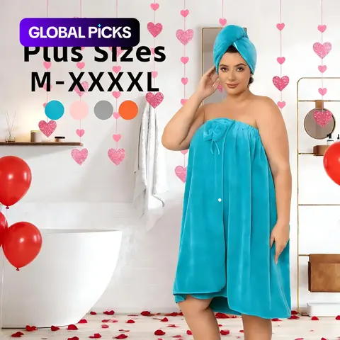 Plus-Size Bathrobe and Hair Towel Wrap Set, Bathing Robe, Adjustable Velcro Closure, Soft and Comfortable, Highly Absorbent for Home, Travel and Spa Use, Premium Bath Wrap #GLOBAL PICKS