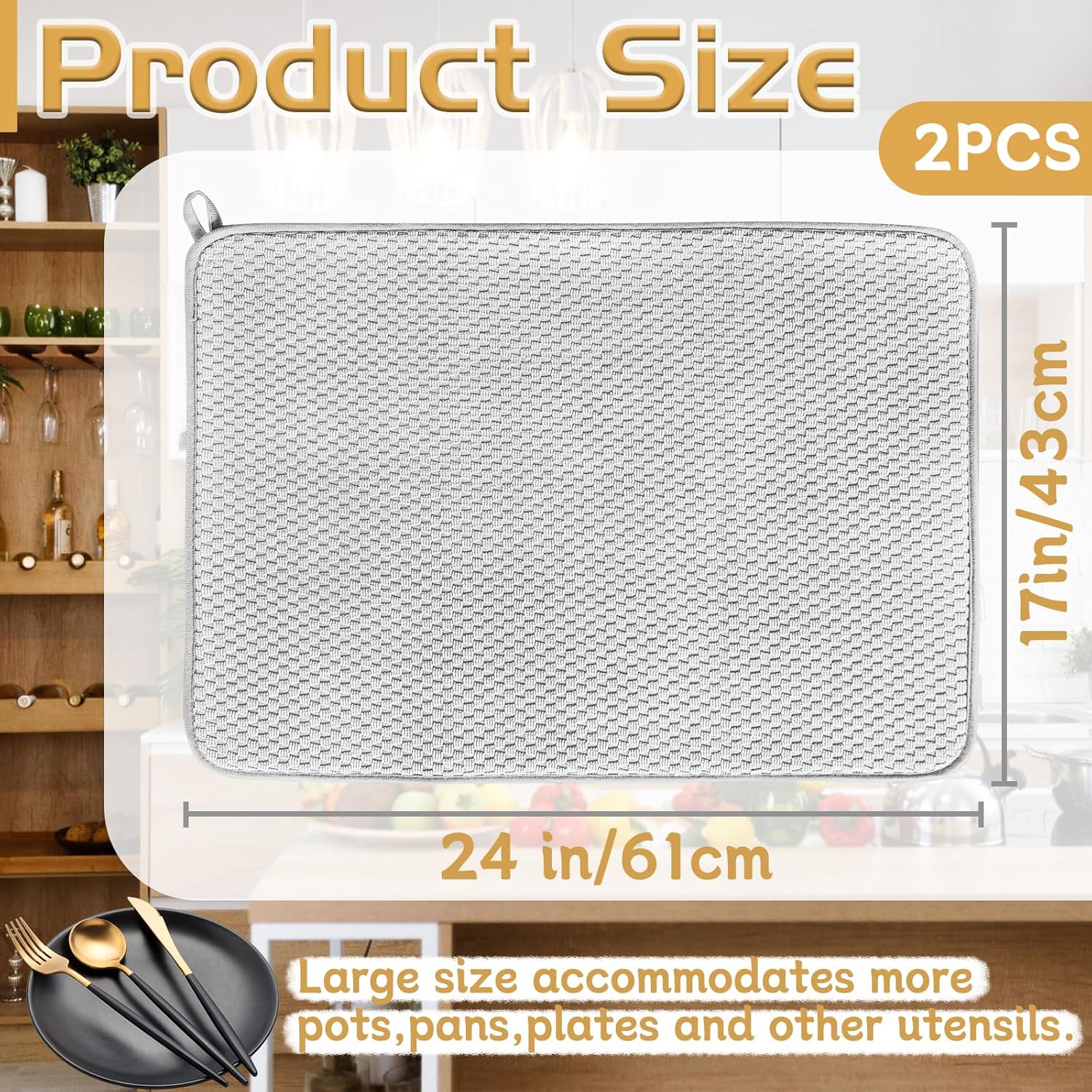 2 Pack Microfiber Dish Drying Mat,24x17" Large Size Highly Absorbent Dish Drainer Mat,Kitchen Counter Quick Dry Pads for Under Sink,Coffee Rack(Gray)