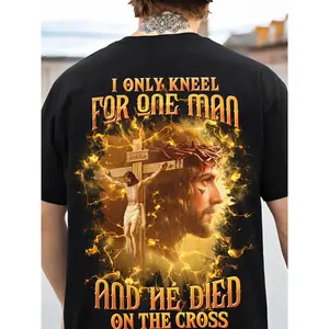 Plus Size Men'S Christian Faith T-shirt | Y2K Street Style, God'S Choice Print, Machine Washable Crew Neck Short Sleeve - Suitable for Church, Casual Wear, and Christian Gifts | Hip Hop Street Style, Men'S Gift Idea