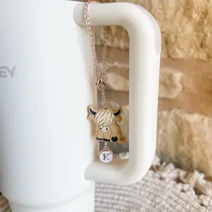 Highland Cow Charm for Tumbler - Adorable Silicone Design with Letter for Personalization, Ideal for Drinkware and Cups
