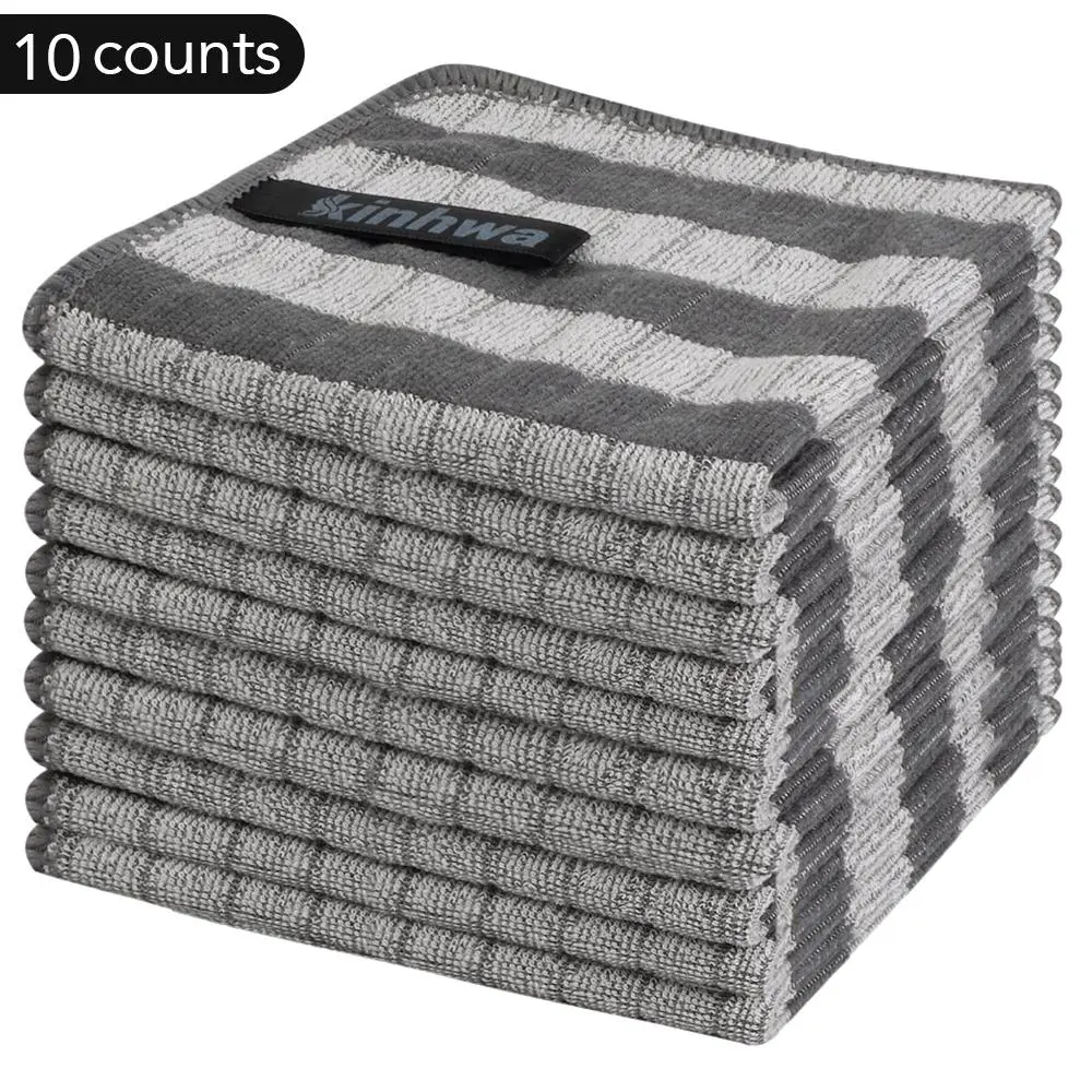 Striped Pattern Tea Towel, 10/20pcs Bamboo Fiber Dishcloth, Kitchen Towel, Dishcloth, Absorbent Soft Quick-drying Towel, Kitchen Cleaning Tool