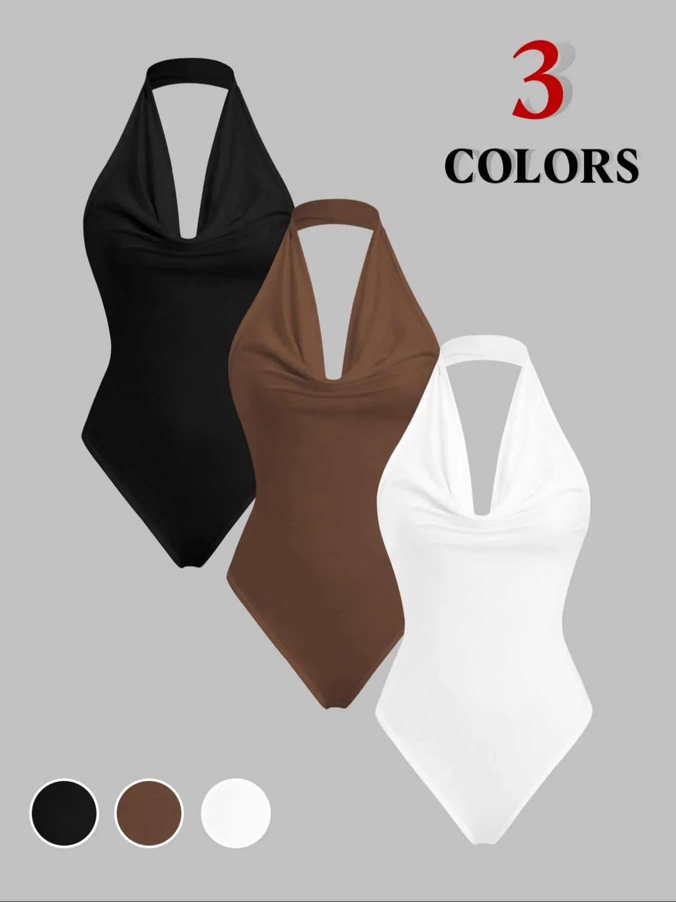 Women's 3-Piece Solid Color V Neck Halter Jumpsuit, Stylish, Aesthetic, Minimalist, Basic and Comfortable Bodysuit for Any Occasion, Perfect for Summer Outings, Womenswear