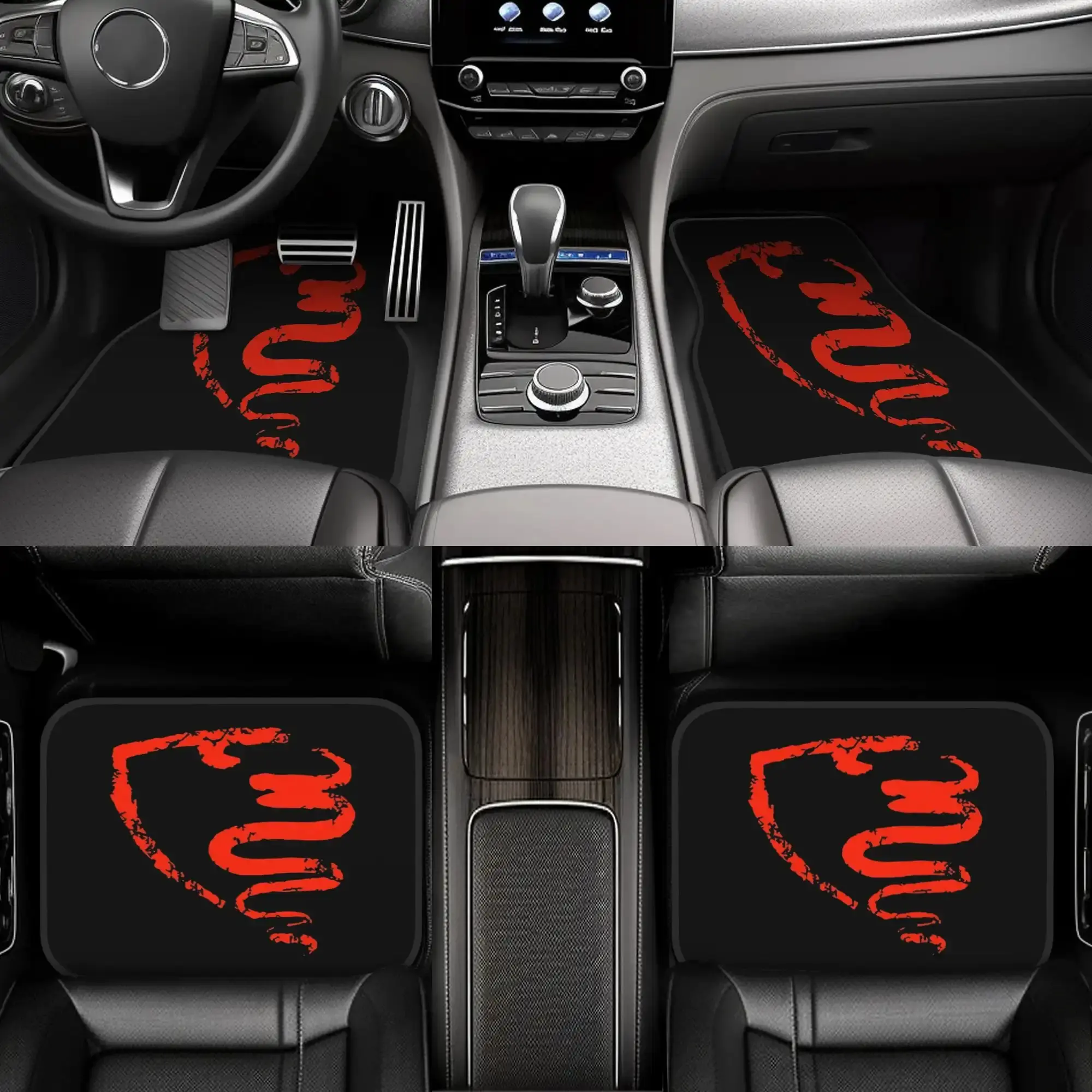 4pcs for ALFA ROMEO Grunge Car Floor Mats- Durable, Fit for Cars, Playful Design with Red& Black Logo, Ideal Gift, Vehicle Interior Mats, Car Mats, Accessories, Playful Design Mats, Durable Mats, Car Mats Set