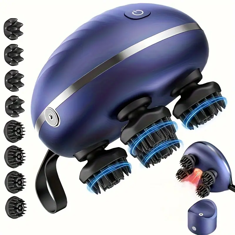 Wireless Electric Scalp Massager with 8 Detachable Claws - Deep Relaxation & Relax, Ergonomic Handheld Design, Perfect Gift for Women, Men, and Cats, Hair Growth Aid |   Sleek Design |   Metallic Finish, Massage Tools