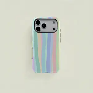Pastel Rainbow Wavy Vertical Stripes 2‑in‑1 Phone Case — Compatible with Samsung S26/S25/S24/S23/S22/S21, iPhone 17/16/15/14/13/12/11 phone cases. Drop‑Resistant, Non‑Slip, and Fade‑Resistant. The Perfect Gift for Y2K and Aesthetic Style Lovers.