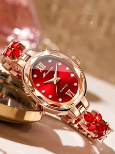 Elegant Rose Quartz Watch, Women's Analog Roman Numeral Dial, Waterproof Alloy Case, Perfect Gift for Mothers