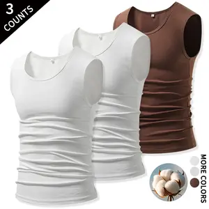 3‑Pack Men Basic Cotton Tank Tops, Breathable Sleeveless Undershirt for Gym Training Home Daily Layering Summer Essentials