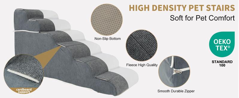 Naudacaa Dog Stairs for Small & Large Dogs and Cats, 6/7 Steps Dog Ramp for High Beds, Couch, Sofa, Waterproof Pet Steps with Removable Washable Cover