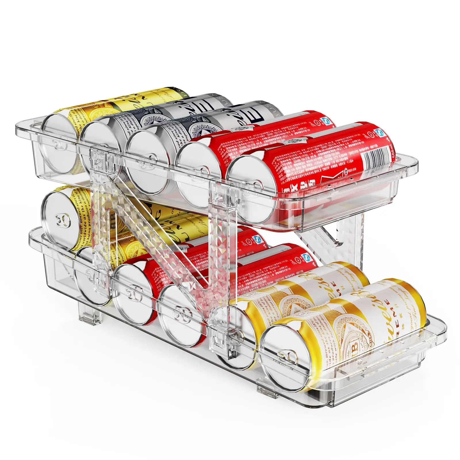 Clear Soda Can Dispenser for Refrigerator | Adjustable Width Beverage Organizer & Drink Holder for Fridge, Pantry & Cabinets