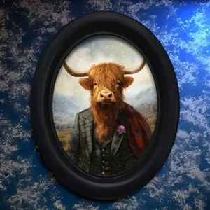 Vintage Art Style Scottish Ginger Cow Wall Pattern Decor, Perfect for Halloween Christmas Thanksgiving Home Office Wall Decoration