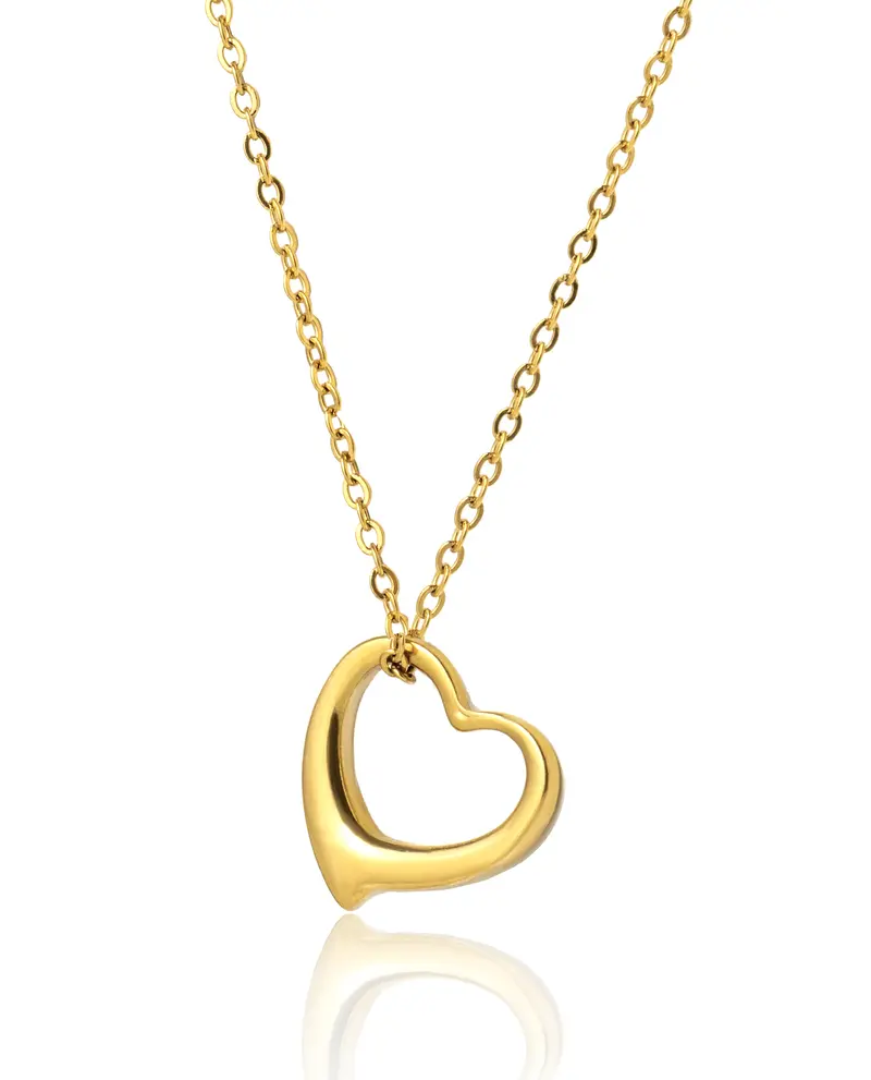 Altitude Boutique Open Heart Necklace for Women Floating Heart Necklace Hypoallergenic Simple Heart Necklace For Girls I Love You Necklace (Gold)