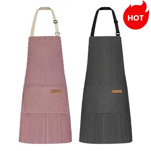 2 Pack Cooking Aprons for Women Men with 2 Pockets, 29.5" x 26.8" (Black Pinstripes/Pink Pinstripes)