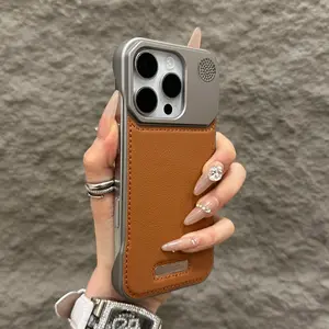 Frameless heat dissipation leather texture case for iPhone 17 Pro Max/15, new model 14, premium feel 13, 12pm leather, creative and personalized protective case for 15 Plus, drop-proof protective case 16.