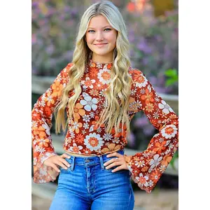 Mesh cropped printed top