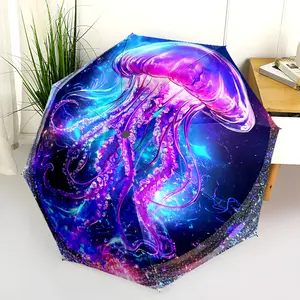 1 PC Automatic Folding Umbrella - Jellyfish Glitter Circle Fantasy Art Pattern, Portable & Foldable Design with 8 Ribs, Merry Christmas Pattern,Casual Outdoor Accessory Halloween and Christmas Birthday Gifts. H00186