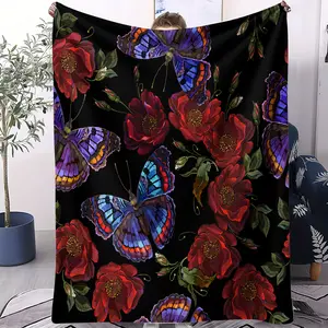 Red Rose Patterned Blanket, Suitable for All Seasons, Suitable for Beds, Sofas, Cars, Room Decorations, and Gifts, Suitable for Children and Adults