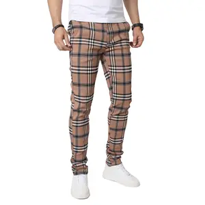 JUNBAOSS Herren Hosen Slim Fit Dehnbar Anzughose Karo Hose für Männer, Gerade Bein Mode Komfort Elastik Taille Hosen, Herren Casual Geschäft Golf Kleid Chino Hosen