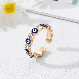 Boho Round zirconia Evil Eye Finger Rings For Women Gift Bling Turkish Blue Eye Adjustable Ring Party Luxury Jewelry