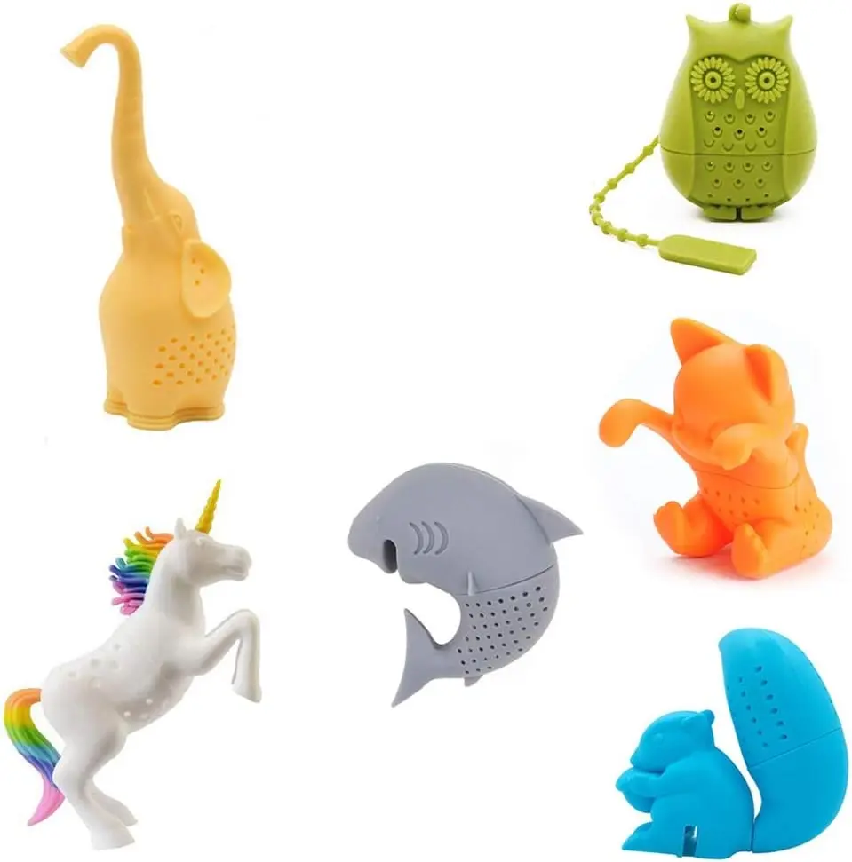 Cute Animal Silicone Tea Infuser Tea Strainer 6PCS Unicorn Shark Squirrel Cat Owl Elephant Ideal Gift for Tea Lovers