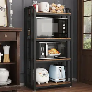 4 Tier Microwave Oven Stand with Storage, Free Standing Kitchen Bakers Rack with Adjustable Shelves, Coffee Bar Organizer Shelf, Heavy Duty Kitchen Storage Rack for Microwave Oven, Kitchen Appliances and Pantry Organization