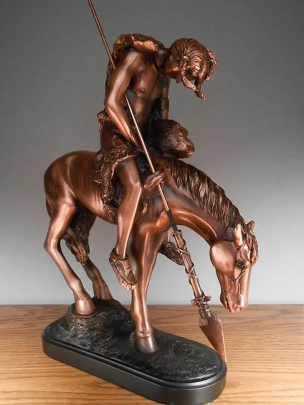 Marian Imports M1002 Indian Rider Bronze-Plated Resin Sculpture, Home Decor, Room Decor Statue for Home Supplies
