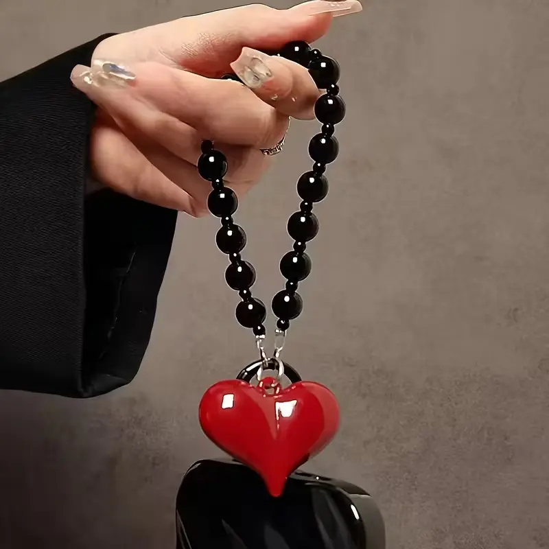Heart Beaded Phone Chain, Mobile Phone Lanyard, Cell Phone Lanyard, Phone Strap, Phone Keychain, Phone Accessories, Perfect for Keys & Bags, Ideal Valentine's Day Gift, Birthday Present, Stylish Accessory